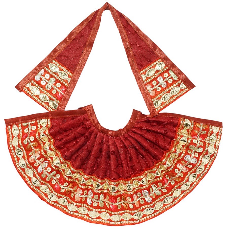 Durga ji Red Embroidery Lace Work Lehnga Patka